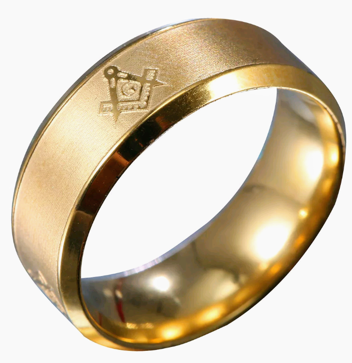 lot 285 image: Masonic Stainless  Gold Toned Ring  Size 12