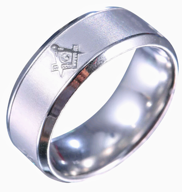 lot 286 image: Masonic  Brushed Stainless Steel Ring  Size 12