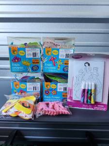 lot 218 image: Kids Craft Lot Foam Crowns Crosses Necklace Disney Princess Poster Set
