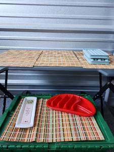 lot 220 image: Kitchen Item Lot White Ceramic Platter Red Divided Trays Egg Holder