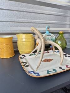 lot 245 image: Yosemite Souvenir Decanter with Cork Stopper and Ceramic Serving Plate