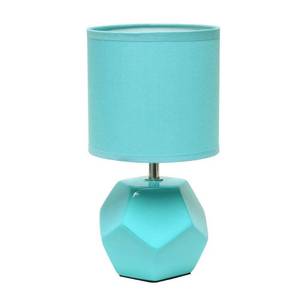 lot 258 image: Simple Designs Round Prism Mini Table Lamp with Matching Fabric Shade Blue  Ceramic Base, ETL Listed, No Assembly Required