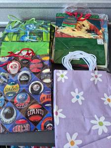 lot 266 image: Lot of 3 Reusable Gift Bags with Handles, Various Designs
