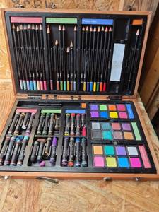 lot 295 image: Cra-Z-Art Timeless Creations Deluxe Art Set Wood Case with Colored Pencils Markers Pastels Paints