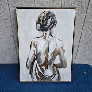 lot 401 image: Framed Figure Painting Abstract Female Back Study Gold Black White 20 x 24