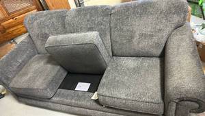 lot 250 image: Coil & Core Gray Upholstered Sofa with Seating Foundation
