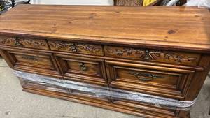 lot 251 image: Wood Bedroom Set Headboard Footboard Dresser Chest, and nightstand