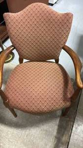 lot 252 image: Upholstered Armchair with Curved Back Red Gold Damask Pattern