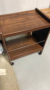 lot 254 image: Wood Utility Cart with Two Shelves and Casters