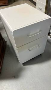 lot 258 image: White 2-Drawer Mobile Pedestal Cabinet with Chrome Handles