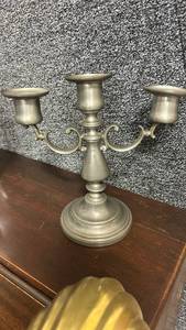 lot 266 image: Three-Arm Candelabra with Scrolled Handles and Pedestal Base