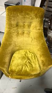 lot 271 image: Yellow Upholstered Lounge Chair with Button Tufting and Metal Base