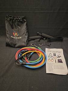lot 1311 image: Wacces Tube Resistance Bands Workout Set 5 Tubes Door Anchor Handles Straps