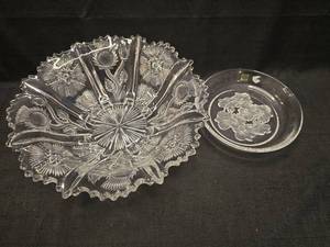 lot 1315 image: Two Glass Serving Dishes with Etched Floral Design