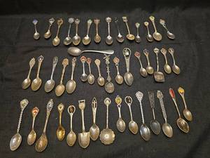 lot 1317 image: Collection of 40 Souvenir Spoons with Enameled Emblems and Decorative Handles