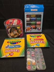 lot 2147 image: Kids Art Supplies Lot Crayola Markers Paint Thread Pressed Flowers