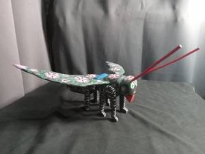 lot 60258 image: Decorative Dragonfly Figurine with Embroidered Wings and Red Metal Antennae