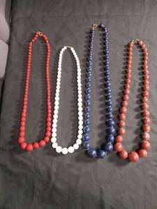 lot 60317 image: Beaded Necklaces Lot of 4 Red White Blue Round Beads Gold Clasp