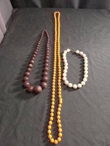 lot 60318 image: Beaded Necklaces Lot 3 Pieces Orange White Brown