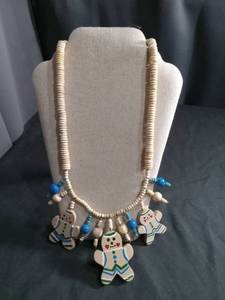 lot 60319 image: Beaded Necklace with Gingerbread Man Pendants and Blue Accents