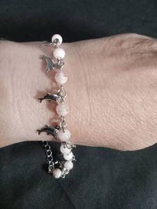 lot 60327 image: Dolphin Charm Bracelet with White Beads Silver-Tone Chain