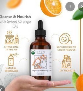 lot 17601 image: HBNO Essential Oil, Organic Sweet Orange, 4 FL Oz, 2 Pack