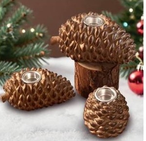 lot 17700 image: Ayieyill Christmas Pine Cone Candle Holders, Set of 3