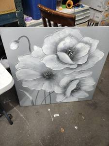 lot 58441 image: Acrylic Painting - White Poppies - 40x40 In.