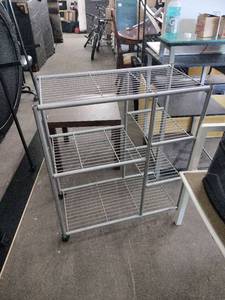 lot 63009 image: Grey Metal Rolling Utility Cart (Missing Castor Wheel)