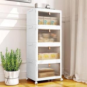 lot 58408 image: 4-Tier White 32.68 in. Storage Bins, Stackable Closet Organizers and Storage with Wheels for Home Office Dorm Room - Filled with Miscellaneous Craft Supplies