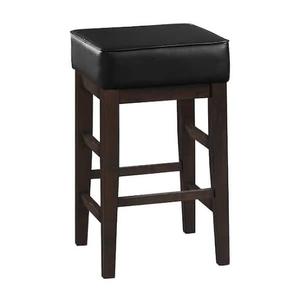 lot 63001 image: Benjara 26 in. Black and Espresso Brown Backless Wood Frame Bar Stool with Faux Leather Seat