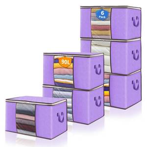 lot 120 image: 90L Clothes Blanket Storage Bags, 6 Pack Under Bed Storage Bins with Lids, Foldable Closet Organizer with Reinforced Handles for Clothing, Blanket, Comforters, Bed Sheets, Pillows and Toys, Purple
