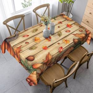 lot 128 image: mutakin Fall Wooden Rectangle Tablecloth Washable Table Cloth 60x90 Inch Table Cover Waterproof for Decoration Kitchen Dining Room