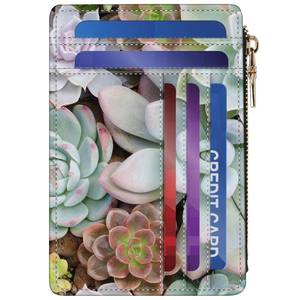 lot 135 image: ZYAOTWQZ small wallet women, RFID thin wallet for women, thin ladies credit card holder (Plant succulents)