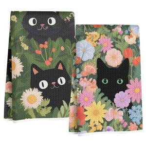lot 142 image: 2Pcs Cute Cat Kitchen Towels 24x14 Inch, Cats Flower Waffle Weave Hand Towels for Kitchen Home Decor, Cute Spring Hand Towels Tea Towel, Cat Lover Gifts for Women Mom Grandma