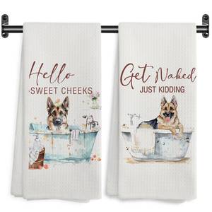 lot 145 image: WARDOS Funny German Shepherd Hand Towels, Hello Sweet Cheeks Bathroom Decor, German Shepherd Gifts Decorative Hand Towels for Bathroom Washroom Restroom, 16x24 Inch Set of 2