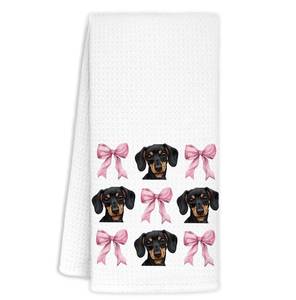 lot 151 image: KRHFG Coquette Pink Bow Dachshund Kitchen Tea Towels, Dachshund Lovers Gifts, Wiener Sausage Dog Gifts Hand Dish Towels Drying Cloth for Kitchen Bathroom Decor, 16x24 Inch