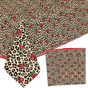 lot 166 image: 2 sets TAKEALOOKO 3Pcs Cheetah Tablecloth Birthday Decorations, 13x72 Inch Rectangular Plastic Cheetah Print Birthday Decoration, Wild Y2K Kitchen Dining Room Decor for Women Girls Night Bachelorette Party (6pc total)