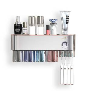 lot 185 image: COZYTO GlowRack Wall-Mounted Toothbrush Holder (Frosted Silver Gray, 4 Cups)