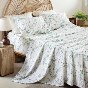 lot 186 image: Whitney Home Textile Floral Printed Full Sheet Set - Soft Boho Botanical Rustic Pattern Bed Sheets, Microfiber Bedding & Pillowcases, Oeko-Tex, Wrinkle Free, 4 Piece (Full Size)