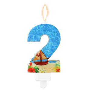 lot 190 image: Birthday Number Candle, Beach Theme Birthday Party Candle Sailing Boat Birthday Party Decoration Paraffin Blue Sea Number Candles for Cake Topper for Wedding Summer Party (Number 2)