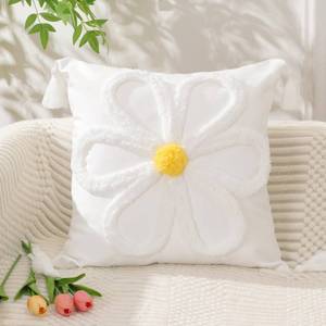 lot 207 image: (2 pack)Rguct Spring Summer Pillow Covers 18x18 inch Farmhouse Decor White Daisy Pillowcase with Tassels Soft Daisy Embroidered Throw Pillow for Bedroom Sofa Spring Summer Home Decor