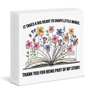 lot 208 image: Teacher Appreciation Gifts for Women, Thank You Gift for Teacher It Take a Big Heart to Shape Little Minds Wood Block Sign School Office Table Desk Shelf Decor, Teachers Day Gift