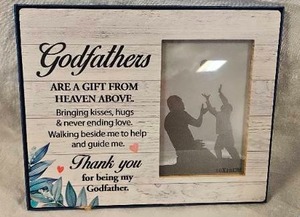 lot 209 image: Yuzi-n Godfather Godchild Godson Goddaughter Gift, Rustic Wooden Picture Frame, 8 x 10 Inches, Brown, Fits 4x6 Inch Photo, Wall & Table Top, Fathers Day