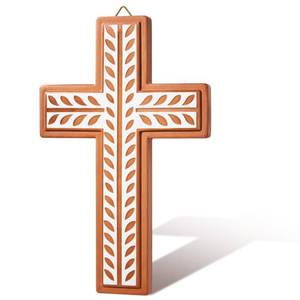 lot 213 image: Kathfly Wooden Wall Cross Decor 10 Inch Intertwined Wooden Cross Christian Anniversary Wedding Gift for Couple Parents Wedding Valentine(Retro Color,Floral Carvings)