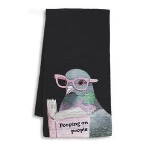 lot 228 image: Shrago Funny Pigeon Bathroom Hand Towels, Funny Bathroom Decor, Pooping on People Humorous Bird Hand Towels for Toilet Guest Bath Washroom Decor, 16x24 Inch - Black