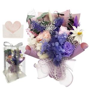 lot 234 image: MS.ROXYQUE Preserved Flowers Bouquet Romantic Valentines Day Gift for Her LED Light 3 Preserved Real Rose for Delivery Christmas Mothers Day Birthday Gifts for Women Mother Wife Girlfriend (Purple)