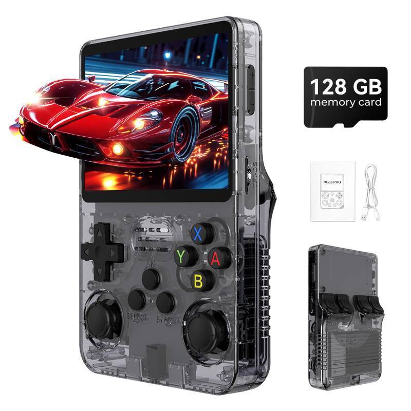 lot 5441 image: R36s Pro Retro Handheld Game Console, 3.5in IPS , 128GB Preloaded with 40000Classic Games, Portable Game Console,30 Game Emulator, Linux System,3500mah Rechargeable Battery (128G Black)