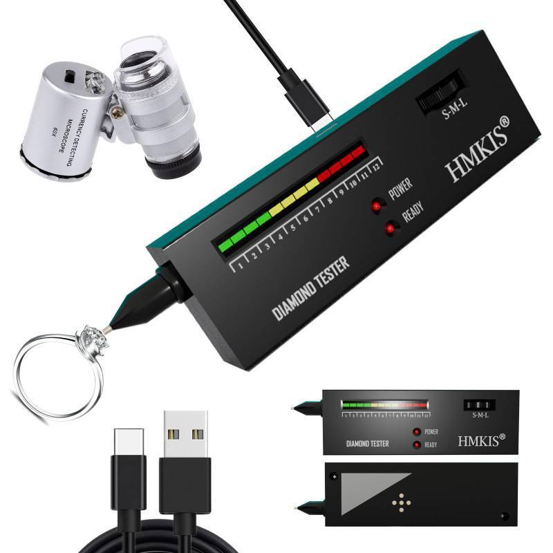 lot 5528 image: HMKIS Diamond Tester Pen, Professional Jewelry Diamond Tester with 60X Jewelry Loupe Magnifier, Diamond Selector for Novice and Expert (Non-Rechargeable)