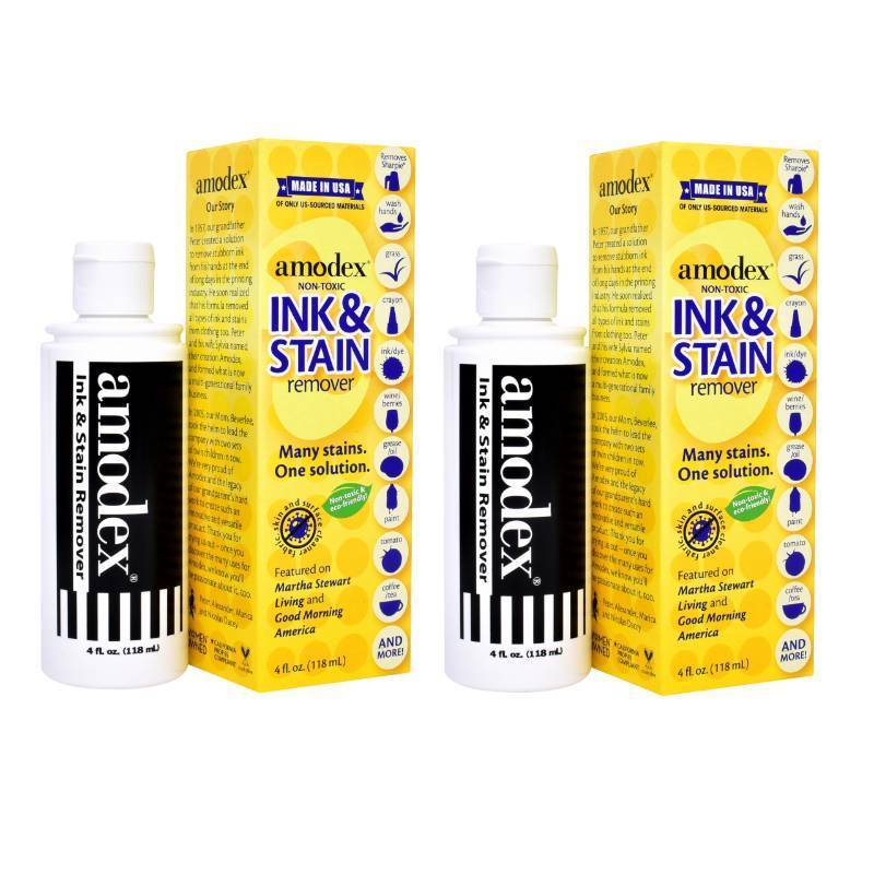 lot 7538 image:  Amodex Ink &amp Stain Remover for Clothes, Leather and Skin - Removes Ink, Ballpoint, Sharpie, Grease and More, Works on Set-in Stains, Gentle but Powerful, 4oz120ml Bottle (Pack of 2)